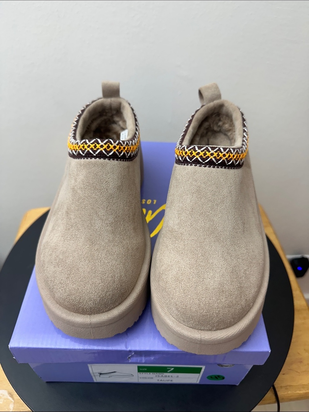 Beige Suede Slip-On Clog with Embroidered Trim